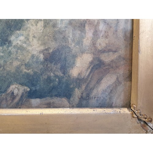 99 - Gilt Framed Watercolour - Coastal Cliff Scene. Signed Bottom Right. H:41 x W:54cm