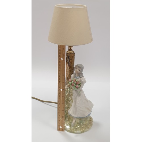 106 - Tengra Porcelain Figurative Table Lamp with Shade, Height 43cm