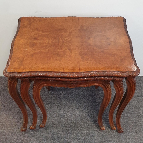 109 - Walnut Nest of Three Tables, H:58 x W:61 x D:45cm
