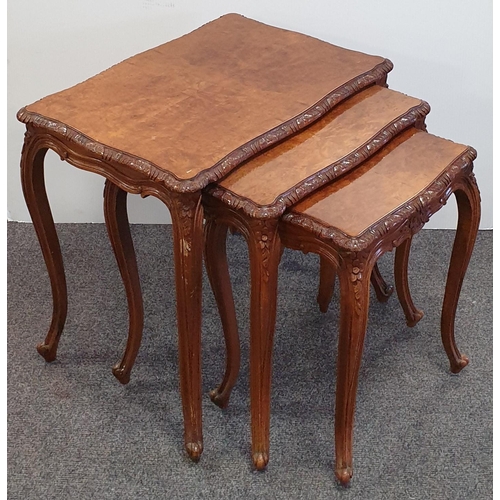 109 - Walnut Nest of Three Tables, H:58 x W:61 x D:45cm