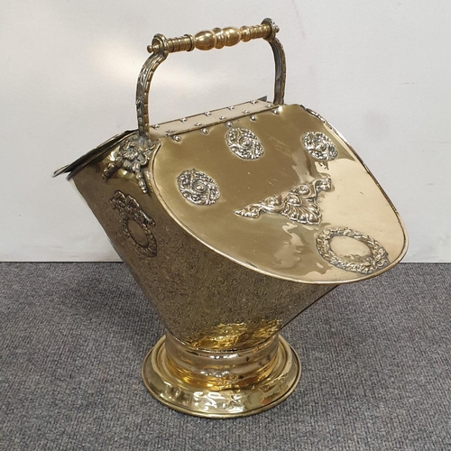 114 - Victorian Double Sided Brass Coal Box, H:55 x W:59 x D:35cm