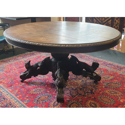 72 - Antique Oak Animal Pod Leg Circular Dining Table (H:72 x W:143 x D:128cm)