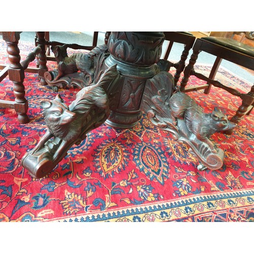 72 - Antique Oak Animal Pod Leg Circular Dining Table (H:72 x W:143 x D:128cm)