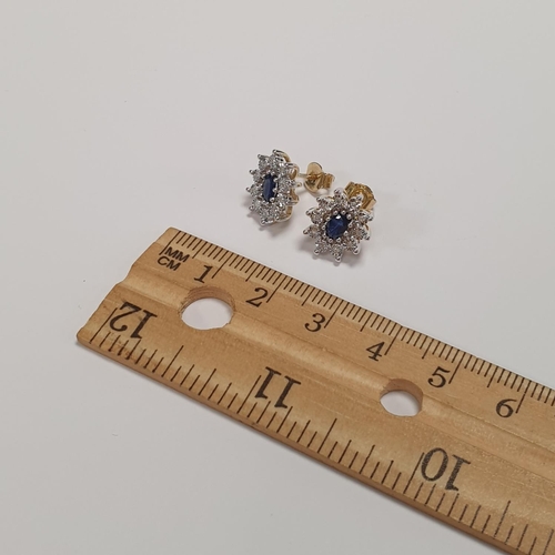 309 - Pair of 9ct Gold Diamond and Sapphire Cluster Earrings