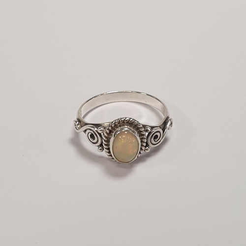 318 - Silver Opal-Set Ring, Size M