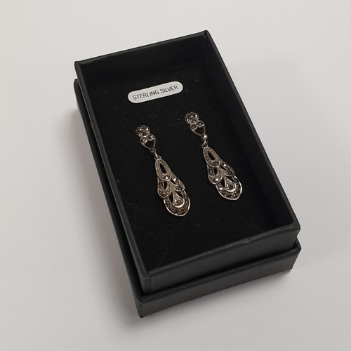 320 - Silver and Marcasite Drop Earrings