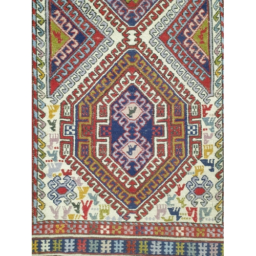 13 - Hand Woven Wool Runner with geometric medallion design L:280 x W:80cm