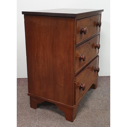 15 - Mahogany Three Drawer Chest, H:81 x W:66 x D:44cm