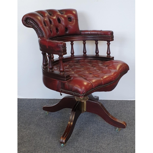 52 - Oxblood Leather Swivel Office Chair, H:85 x W:65 x D:65cm