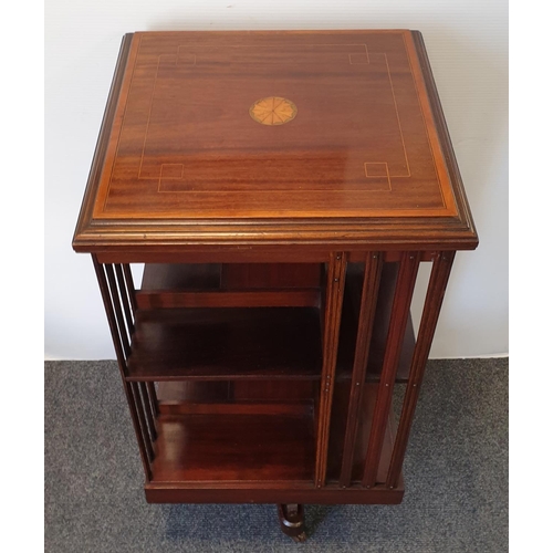 59 - Edwardian Inlaid Mahogany Revolving Bookcase, H:88 x W:48 x D:48cm