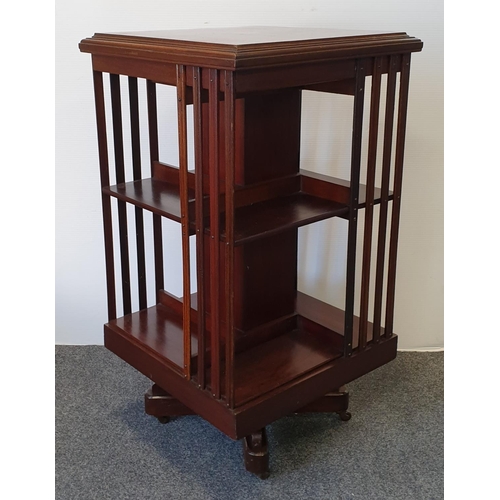 59 - Edwardian Inlaid Mahogany Revolving Bookcase, H:88 x W:48 x D:48cm