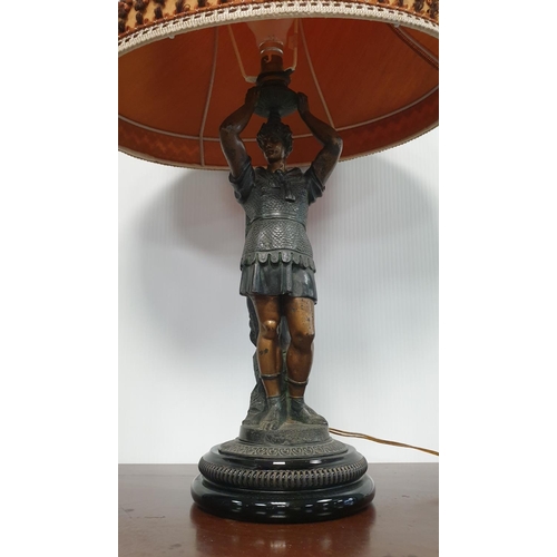 76 - Bronze Figurative Table Lamp with Shade, Height 75cm Overall