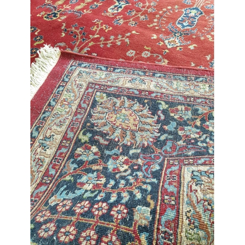 93 - Large Wine Wool Carpet with all over design and navy Border, L:350 x W:240cm