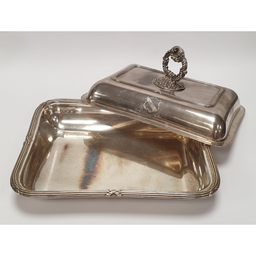 106 - Pair of Silver Plated Entrée Dishes, L:29 x W:22cm