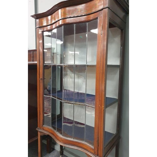 109 - Edwardian Inlaid Mahogany Display Cabinet with Leaded Glass Door H:162 x W:69 x D:38cm