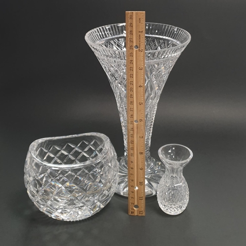 131 - Lot of 3x Waterford Crystal Vases, Largest 25cm Tall (with chip)