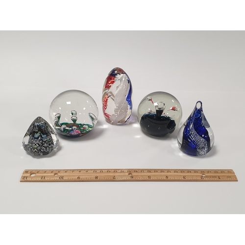 135 - Collection of Five Glass Paperweights, mainly blue colourway