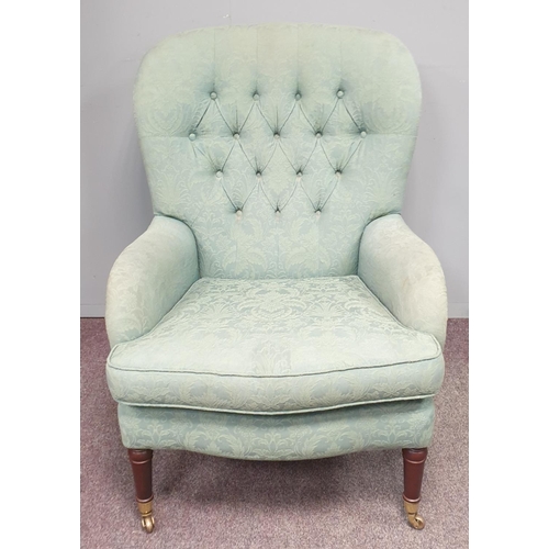 147 - Green Upholstered Button Back Armchair