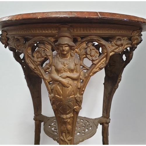 148 - Cast Iron Pub Table with Circular Wooden Top, H:76 x D:66cm