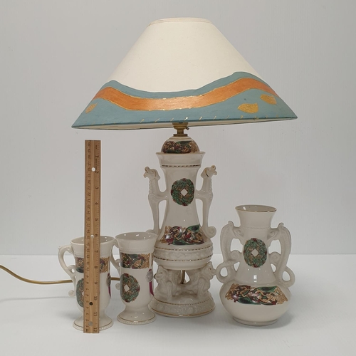 171 - Collection of Cré Porcelain, Lamp with Shade Measures 52cm Tall