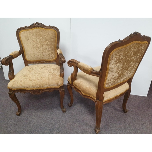 205 - Pair of French Mahogany Framed Armchairs, H:103 x W:62 x D:58cm