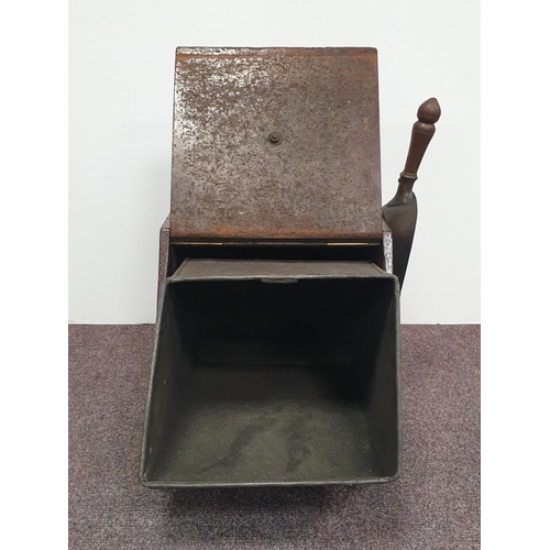 237 - Mahogany Slope-Front Coal Box with Brass Mounts and Liner, H:40 x W:55 x D:35cm