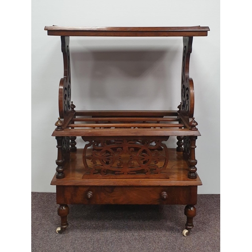 252 - Inlaid Walnut Canterbury with Single Drawer, H:86 x W:59 x D:38cm