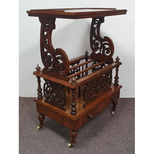 252 - Inlaid Walnut Canterbury with Single Drawer, H:86 x W:59 x D:38cm