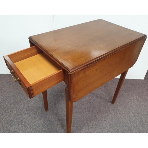 262 - Inlaid Mahogany Drop Leaf Table with Single Drawer, H:76 x W:68 x D:44/92cm