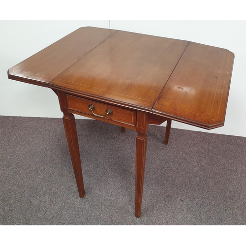 262 - Inlaid Mahogany Drop Leaf Table with Single Drawer, H:76 x W:68 x D:44/92cm