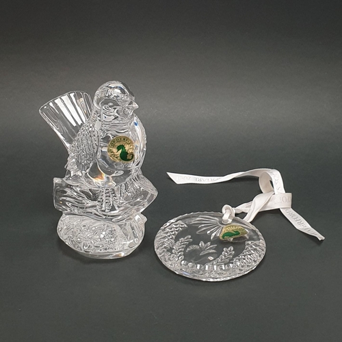 291 - Waterford Crystal Robin Ornament (Height 12cm) and Christmas Tree Decoration (Diameter 7cm)