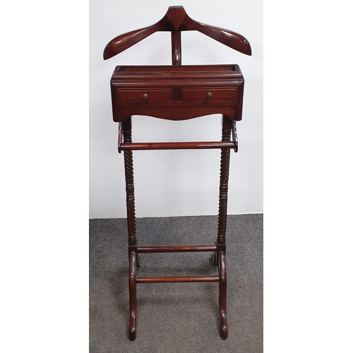 156 - Reproduction Mahogany Valet Stand, H: 125cm