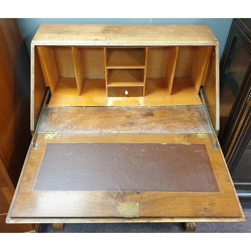 189 - Walnut Three Drawer Writing Bureau,  H: 97cm x W:68cm x D40cm