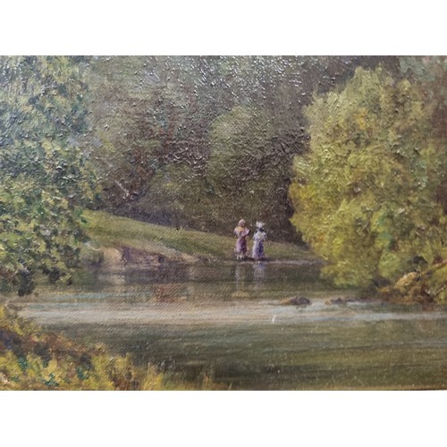 186 - Gilt Framed Oil On Canvas, River Scene Signed Bottom Right. H:45 x W:56cm