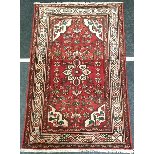 5 - Red Ground Handwoven Persian Hamadan Village Rug, L:160 x W:110cm