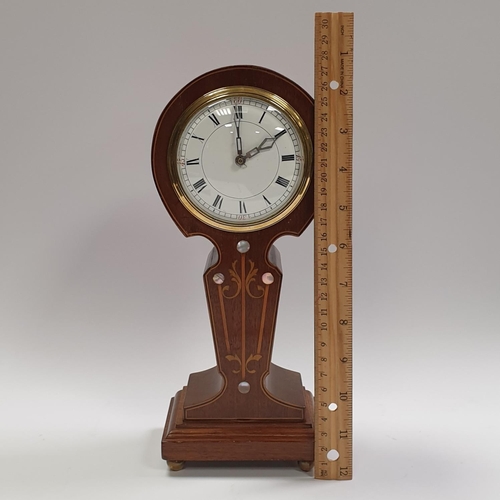 35 - Small Mother of Pearl-Inlaid Mantle Clock, H:28 x W:13 x D:8cm