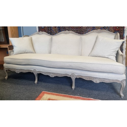 56 - Large French Style 3 Seater Sofa with 2x Scatter Cushions, L: 213cm x D: 68cm x H: 99cm