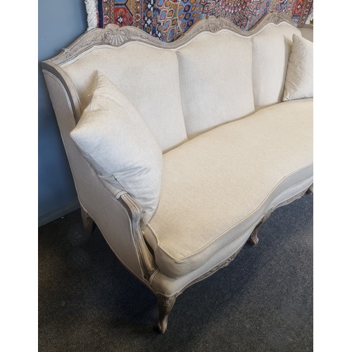 56 - Large French Style 3 Seater Sofa with 2x Scatter Cushions, L: 213cm x D: 68cm x H: 99cm