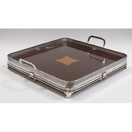 57 - Silver Plated Tray with Inlay, H:7 x W:35 x D:30cm