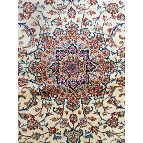 58 - Ivory Ground Kashmir Rug with Shahbaz Medallion Design, L:170 x W:120cm