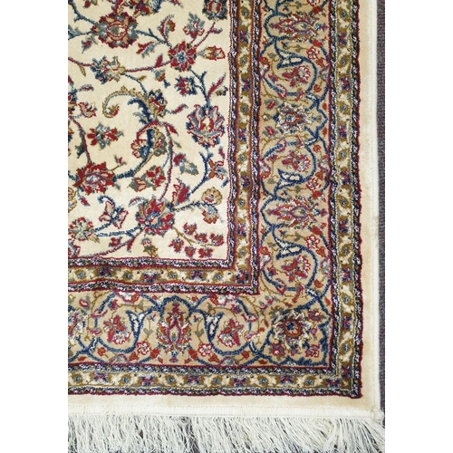 58 - Ivory Ground Kashmir Rug with Shahbaz Medallion Design, L:170 x W:120cm