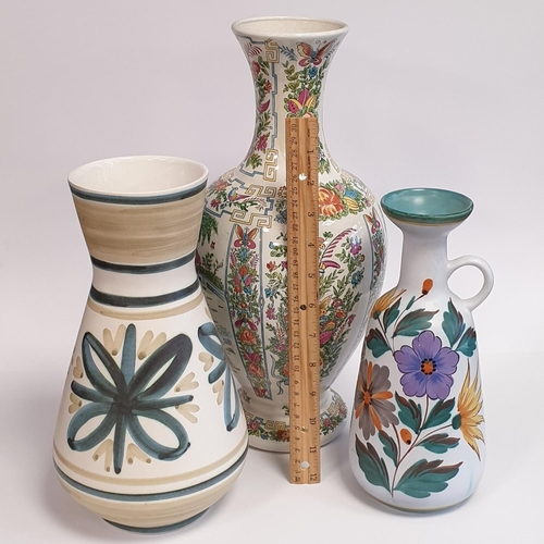 62 - Three Hand Painted Ceramic Vases, Largest 37cm Tall