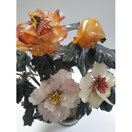 67 - Porcelain and Glass Floral Arrangement Ornament in colonise style pot , H: 50cm approx.