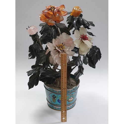 67 - Porcelain and Glass Floral Arrangement Ornament in colonise style pot , H: 50cm approx.