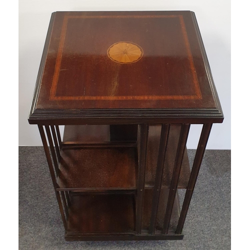 71 - Inlaid Mahogany Revolving Bookcase, H:86 x W:46 x D:46cm