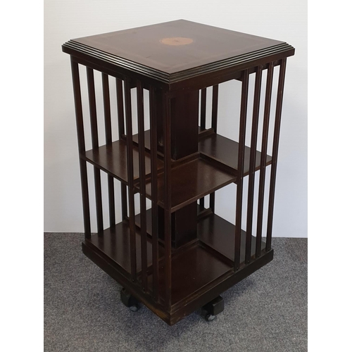 71 - Inlaid Mahogany Revolving Bookcase, H:86 x W:46 x D:46cm