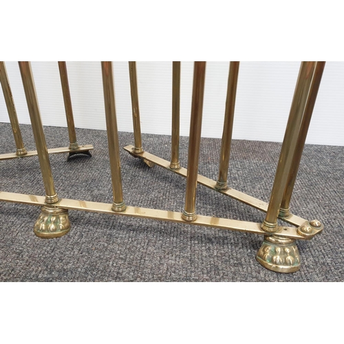 73 - Brass Three-Fold Fire Guard with Lion Paw Feet, H:65 x W:150cm