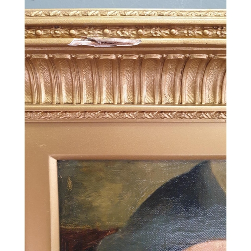 74 - Gilt Framed Oil on Canvas - Man In Red Jacket Smoking a Pipe. 19th Century Continental School. H:44 ... 