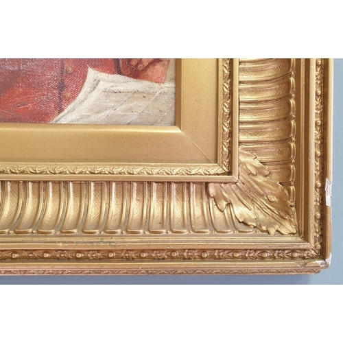 74 - Gilt Framed Oil on Canvas - Man In Red Jacket Smoking a Pipe. 19th Century Continental School. H:44 ... 