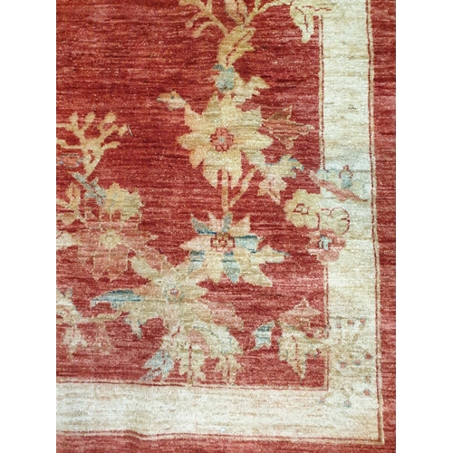 78 - Terracotta Ground Handwoven Afghan Ziegler Rug with Bespoke Floral Pattern, L:290 x W:205